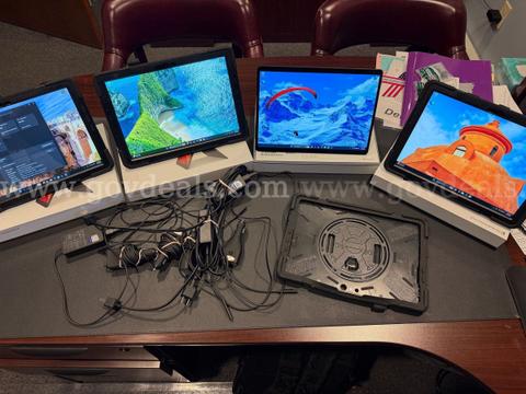 Lot of (4) Microsoft Surface Pro X Windows 11 8GB Ram 128GB Storage with various chargers