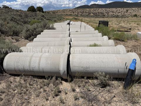 Concrete Drainage Pipe and Barriers, 30in Dia x 100in Pipe, Qty 52 Pcs, Parking Stops, Qty 76pcs, 1 LOT