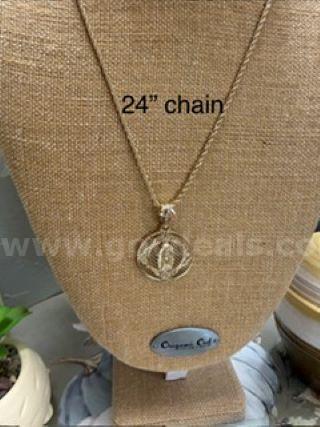 2MM, 24 Inch, Diamond Cut Rope Chain Necklace W/Lady of Guadalupe Pendant, Real