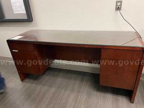 Wood desk with glass top