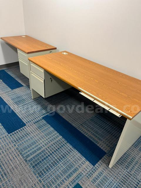 desks, chairs, shelves