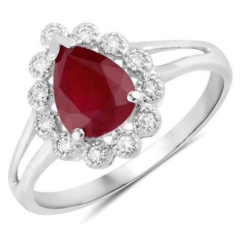 14K White Gold Ruby Diamond Ring
