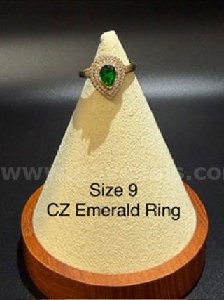 Gorgeous, Ladies, Size 9, CZ Emerald Ring W/Accents, Real 24k Gold Plated
