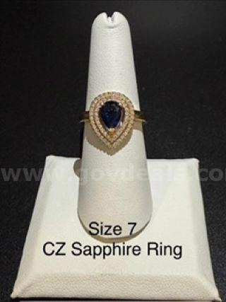 Gorgeous, Ladies, Size 7, CZ Sapphire Ring W/Accents, Real 24k Gold Plated