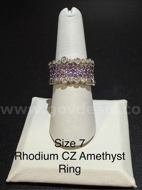 Stunning, Ladies, Rhodium Clad (Silver), Size 7, CZ, Amethyst Ring