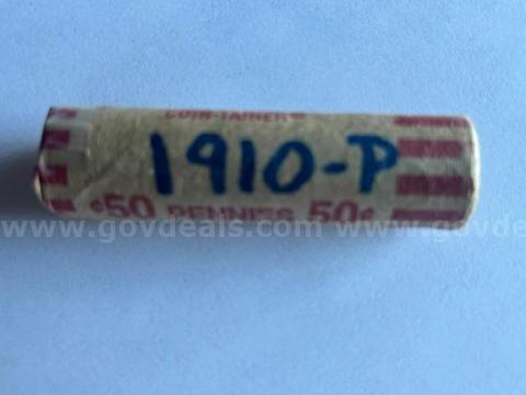 1910 Lincoln Wheat Penny Roll (50 Coins) β Philadelphia Mint, Unsearched Estate Find