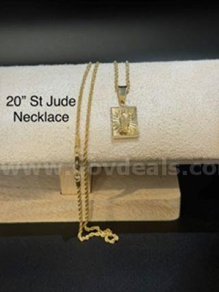 Beautiful, 24k Gold, 1MM, 20 Inch, Diamond Cut Rope Chain W/Saint Jude Pendant