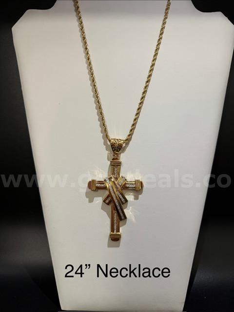 Gorgeous, 4MM, 24", Diamond Cut Rope Chain W/ Large CZ Bling Bling Cross, Real 2
