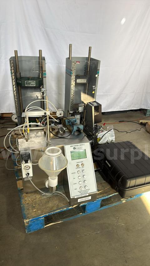 Carver Hydraulic Lab Tablet Press and Caleva Mini Coater Drier 2 with Controls & Accessories