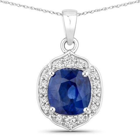 18K White Gold Ceylon Blue Sapphire Diamond Pendant