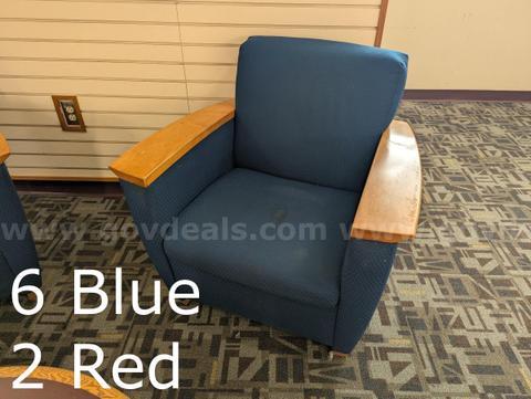 Blue & Red Chairs with light wood