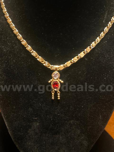 Gorgeous, 24k Gold, 18”,Byzantine Chain W/Garnet CZ Little Boy Pendant  Read⬇️