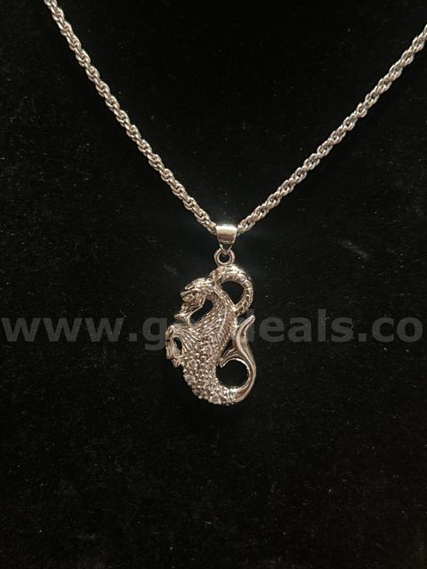 Gorgeous, 1MM, Rhodium Clad (Silver), 16 Inch, Diamond Cut Rope Chain W/ Capricorn Pendant