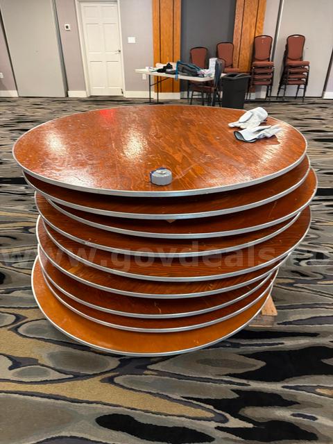 Lot of 10 5ft wooden round folding tables