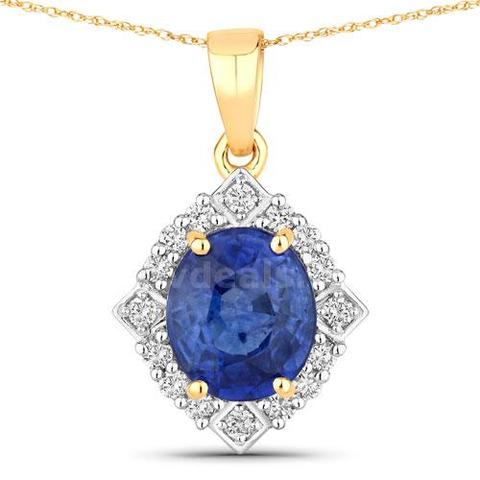 18K Yellow Gold Ceylon Blue Sapphire Diamond Pendant Appraisal $6,690