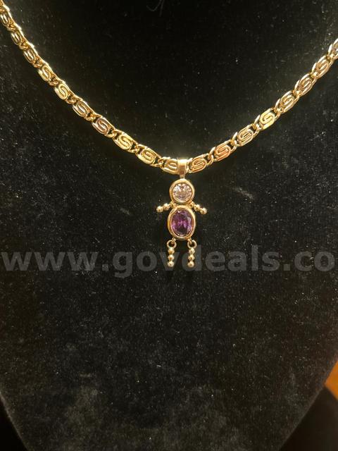 Gorgeous, 24k Gold, 24”, Byzantine Chain W/ Amethyst CZ Little Boy Pendant  Read⬇️