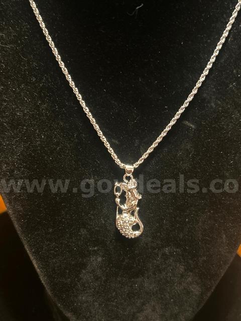 Gorgeous, 2MM, Rhodium Clad (Silver), 16 Inch, Diamond Cut Rope Chain W/ Aquarius Pendant
