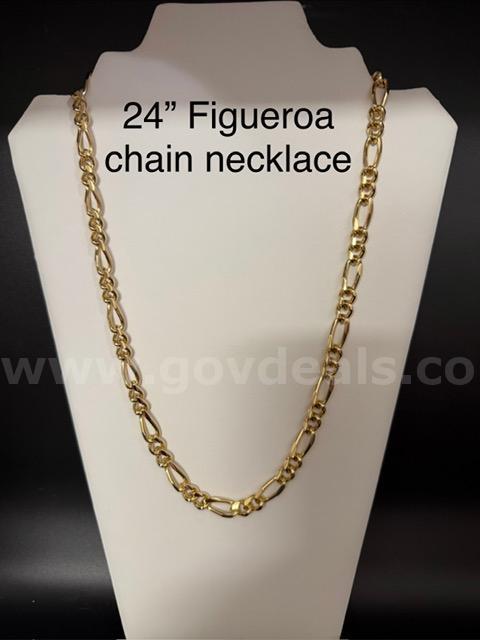 Beautiful, 24 Inch, Italian Figaro Chain Necklace, Real 24k Gold Plated