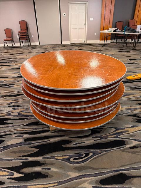 Lot of 10 5ft wooden round folding tables