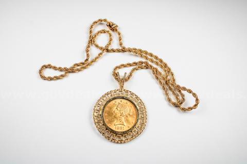 Solid 14kt Pendant with $10 U.S. Gold Coin
