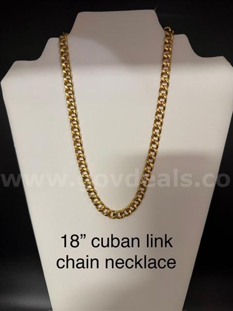 Beautiful, 18 Inch, 24k Gold, Cuban Link Chain Necklace