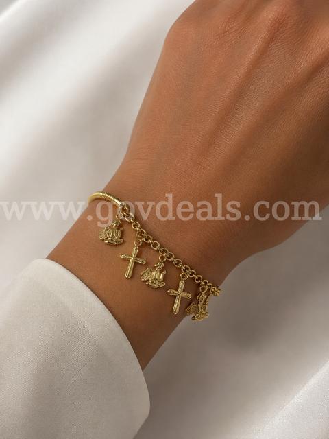 FREE SHIP W/WIN!! Angel/Cross Charm Bracelet. 24K Real Gold Filled