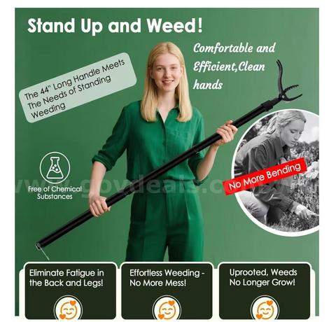 SHIPPING AVAILABLE Lot of 5 Weed Puller Tool Stand Up Heavy Duty: Alloy Long Handle & 4-Claw Steel Head Design(2-20)
