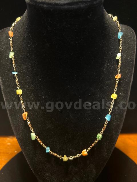 20” Color Stone Link Necklace. 24K Real Gold Plated