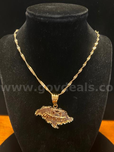 24” Twister Necklace & Jamaica Pendant. 24K Gold Filled. FREE SHIP!!