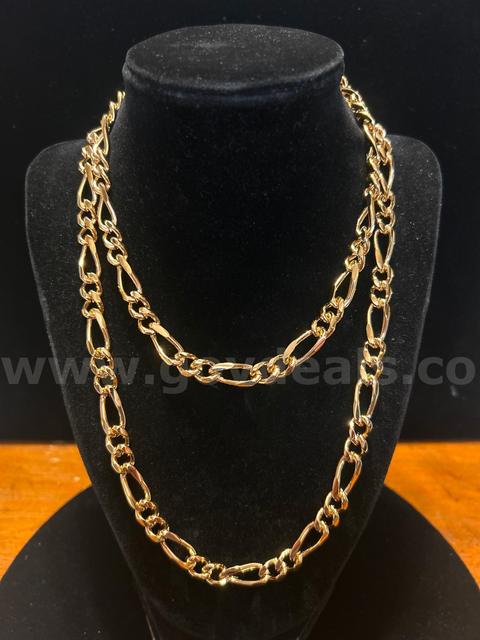 Chunky 36” Figaro Necklace. 24K Real Gold Plated