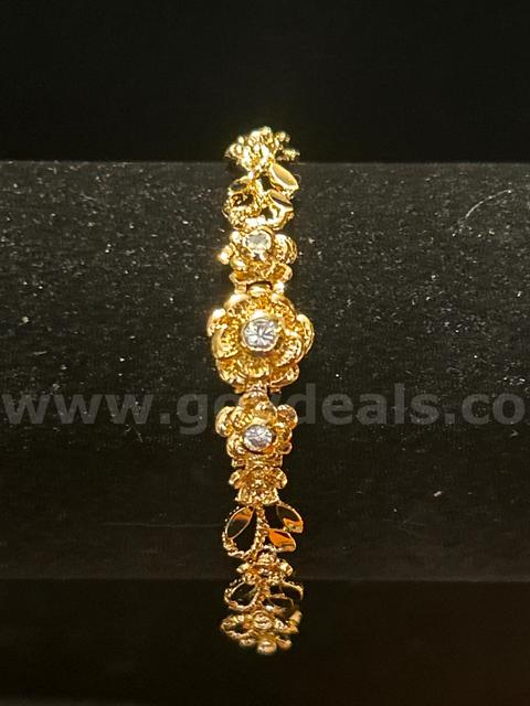 7” CZ Lovely Detailed Rose/Flower Bracelet. 24K Real Gold Plated
