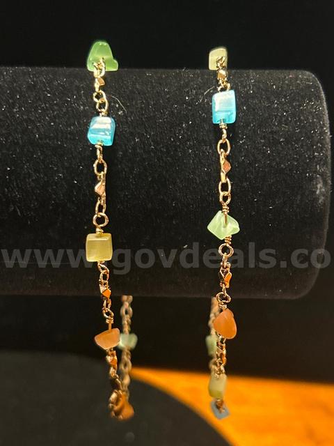 SET of 9” Color Stone Link Bracelets. 24K Real Gold Plated
