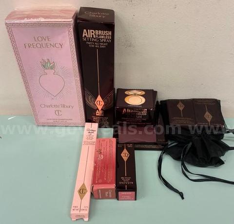 1Charlotte Tilbury Perfume, 1 airbrush, 2 powders, 4 mini lipsticks, 3 lipsticks Condition – unused