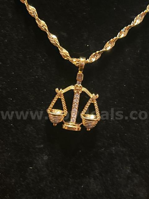 Beautiful, 20Inch, 24k Gold, Twisted Chain Necklace W/CZ Libra Pendant Read⬇️