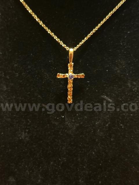 Beautiful, 20Inch, 24k Gold, Dainty Chain Necklace W/ Sapphire CZ Cross Pendant Read⬇️
