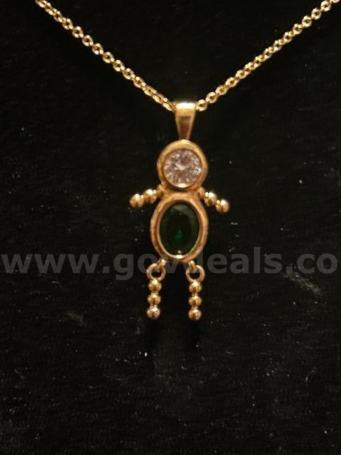 20” Dainty Chain Necklace W/ May CZ BIRTHSTONE Little Boy Pendant, 24K Gold Filled.
