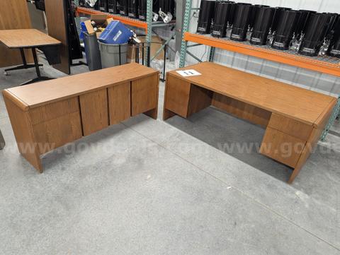 wooden office desk and credenza