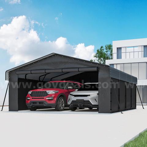 FREE SHIPPING - NEW 20' x 20' Heavy-Duty Steel Carport with Galvanized Roof – Gray