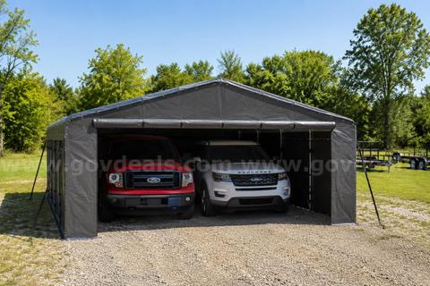 FREE SHIPPING - NEW 20' x 20' Heavy-Duty Steel Carport with Galvanized Roof – Gray