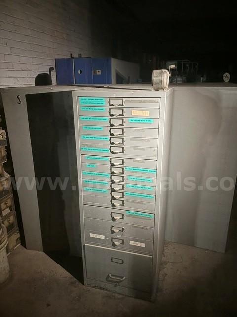 Vintage 16 Drawer Metal Forms Cabinet. qty 3