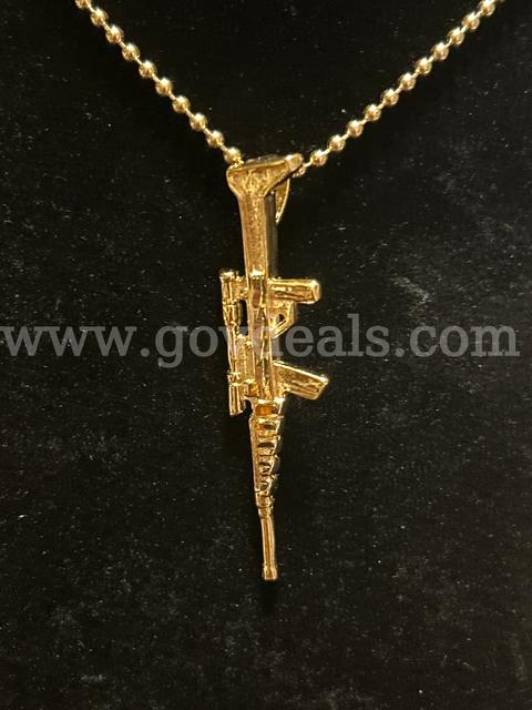 24Inch, Beaded Necklace W/Rifle Style Pendant 24K Real Gold Plated