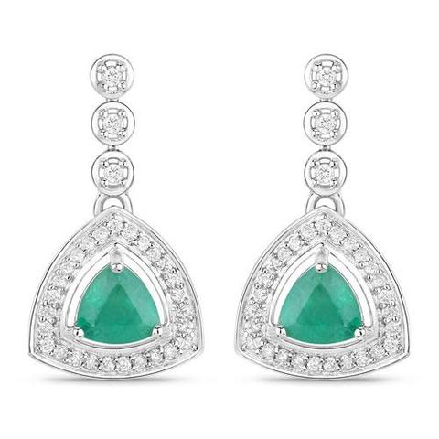 14K White Gold Zambian Emerald Diamond Earrings