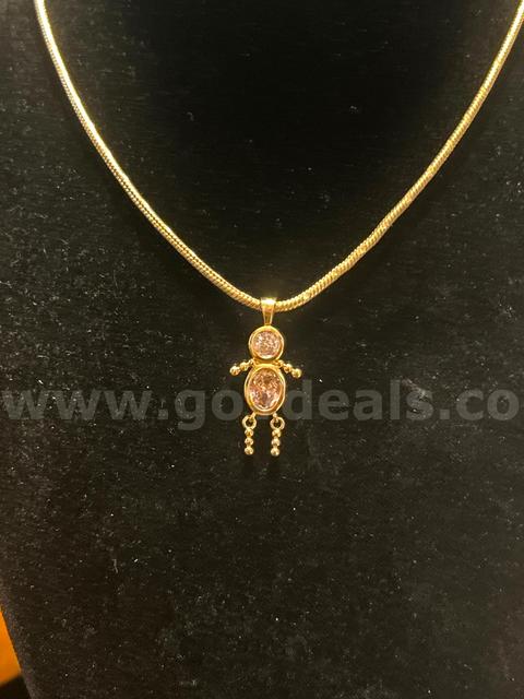 20” Diamond-Cut Snake Necklace W/ June Birthstone CZ  Baby Boy Pendant. 24k Gold Filled.