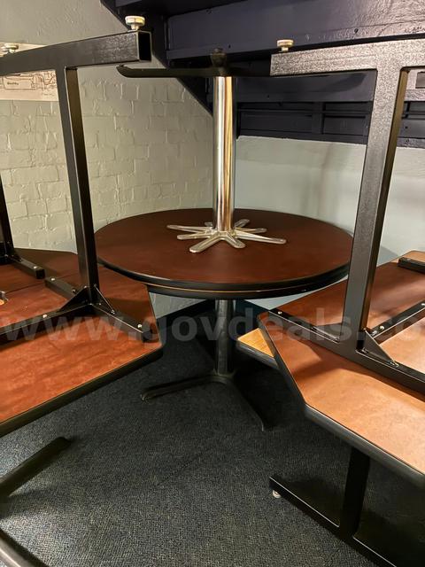 3 round tables and 5 half computer style tables