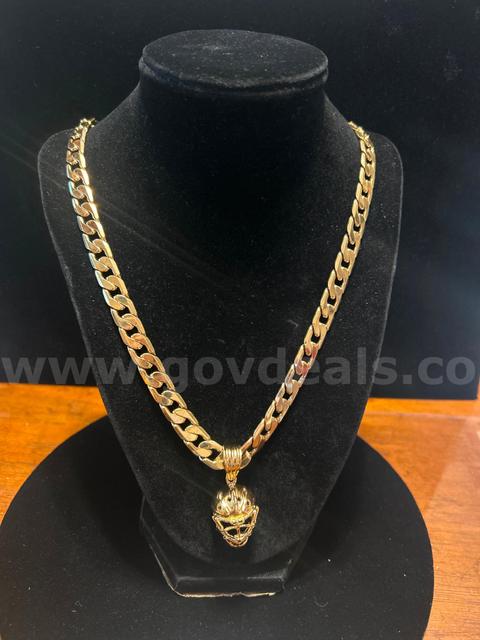 21" Heavy Flat Cuban W/ Hockey Pendant, 24K Real Gold Plated