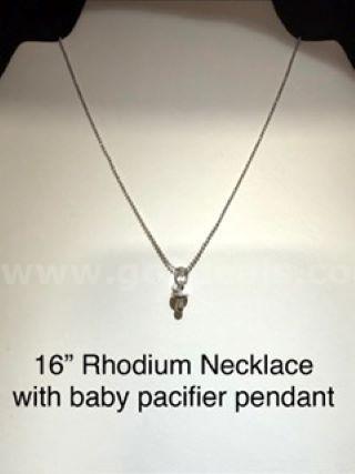Adorable, Rhodium Clad (Silver), 16 Inch, Necklace W/Baby Pacifier Pendant