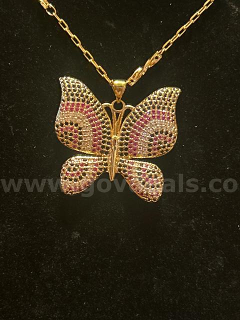 24k Gold, Large butterfly CZ Charm w/24” Dainty Necklace. FREE SHIPPING W/ BUY IT NOW!