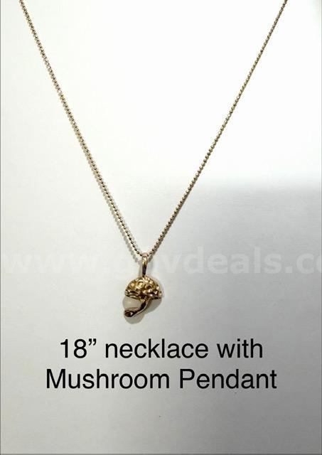 24k Gold, 20” Necklace, W/Mushroom Pendant