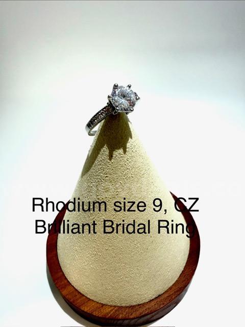 Beautiful, Rhodium Clad (Silver), Size 9, Ladies, CZ Bridal Ring W/Accents