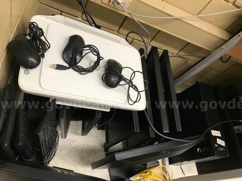 (2) Dell CPU D05D, (15) Assorted Monitors, (2) Assorted printers, (9) D-Sub-Cables-VGA (1) Brother Intellifax CP1215
